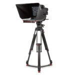 Autoscript EVO-IP15 camera prompter mounted on Tripod with Clock-Plus-IP red