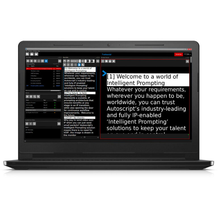 Autoscript WinPlus-IPS Teleprompter Software Screen view on Laptop Computer
